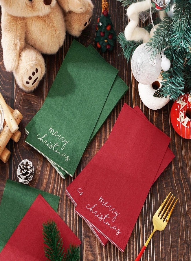 وولاين مناديل ضيوف عيد الميلاد من والين، باللونين الأحمر والأخضر، مناديل ورقية للاستخدام مرة واحدة، مثالية لحفلات الشتاء، ديكور طاولة الحمام، 80 قطعة - Image 4